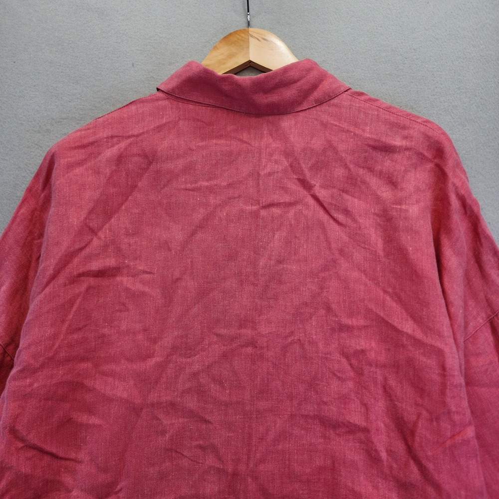 Chicos Linen Button Down Shirt Size 2 Large Pink Red Roll Tab Sleeve Tunic Linen - Picture 10 of 13